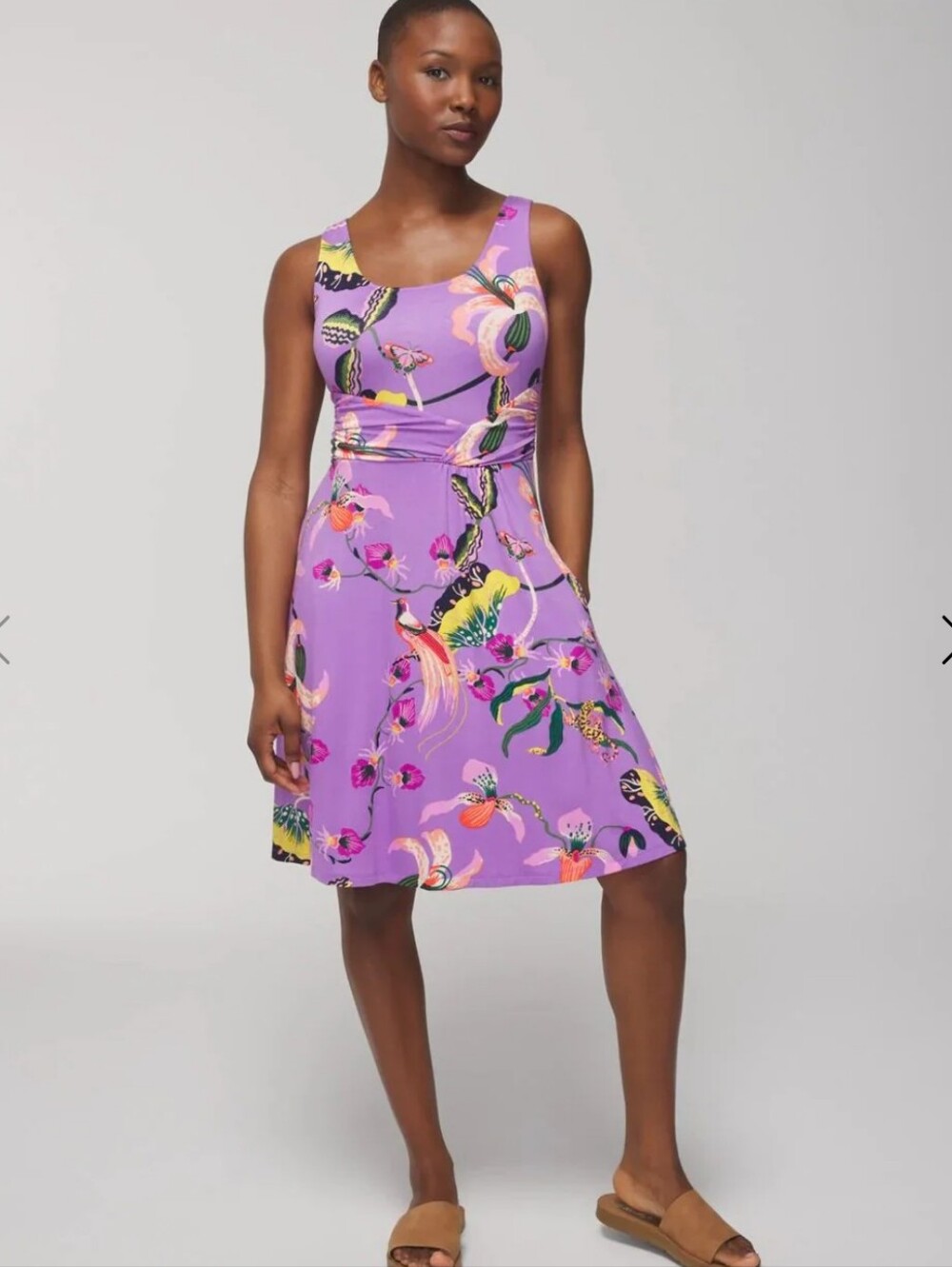 Soma Purple Floral Print Draped Empire Jersey Dress - Picture 1 of 13